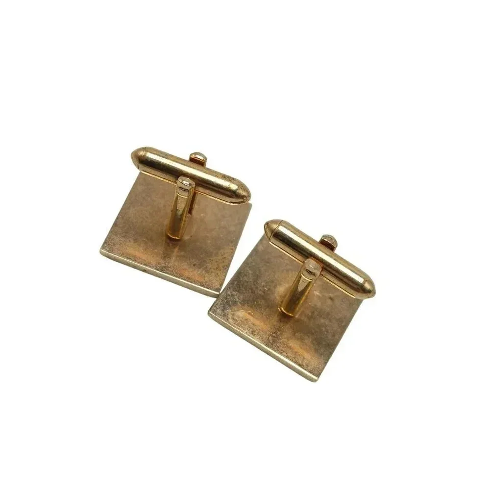 Textured Black Enamel Monogram Initial C Square Cufflinks Gold Tone Vintage